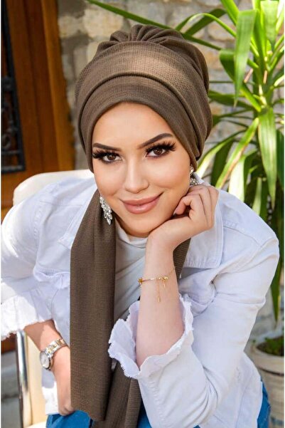Aişe tesettür Light Brown Crinkle Scarf Hijab Bonnet