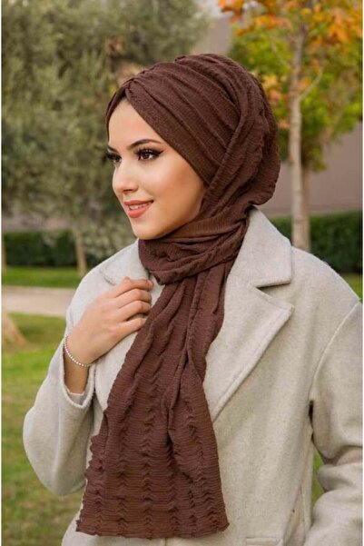 Aişe tesettür Καφέ Μοντέλο Πεταλούδα Μαντήλι με κορδόνι