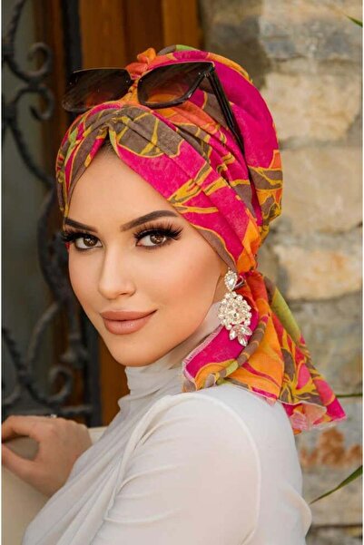 Aişe tesettür Φούξια και Πορτοκαλί Πολύχρωμα Με αγκράφα Κορνάκια