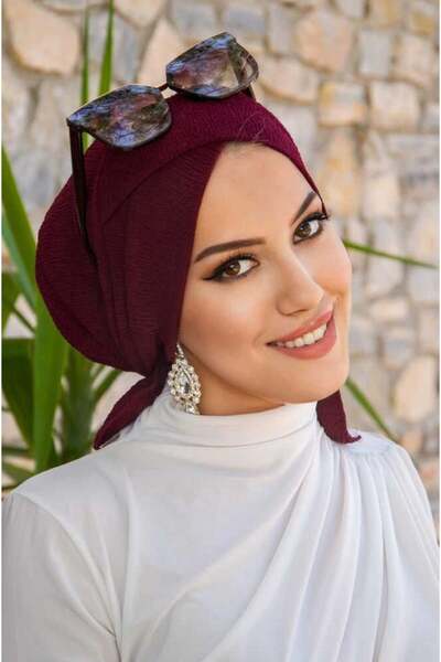 Aişe tesettür Bordo Çapraz Bone