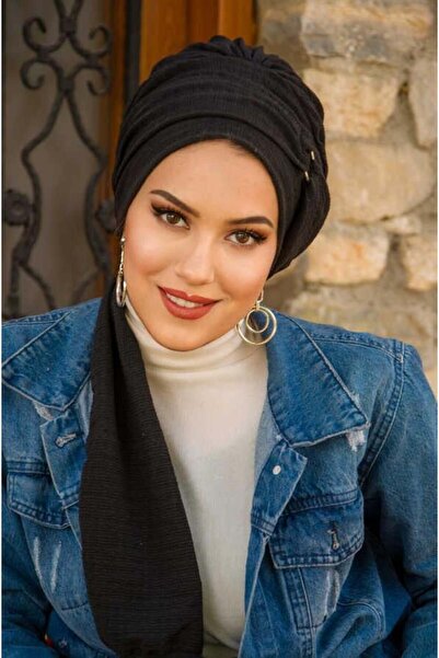 Aişe tesettür Μαύρο μπόνε με λεπτομέρεια με αγκράφα