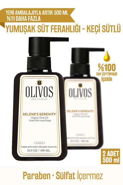 Olivos Doğal Zeytinyağlı Keçi Sütlü Sıvı Sabun Zeytinyağı El Sabunu Yoğun Nemlendirici 2 ADET 500 ML