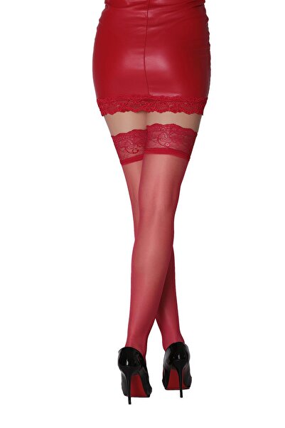 Daymod Party 15 Ciorapi cu jartieră din dantelă de silicon roșii