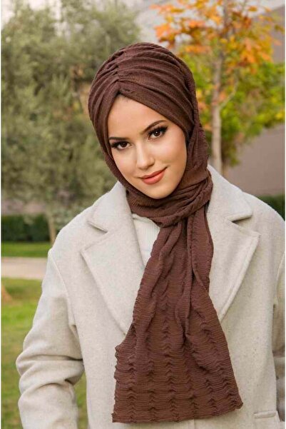 Aişe tesettür Καφέ Μοντέλο Πεταλούδα Μαντήλι με κορδόνι