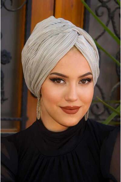 Aişe tesettür فستان سهرة فضي مطوي موديل تويست - بونيه