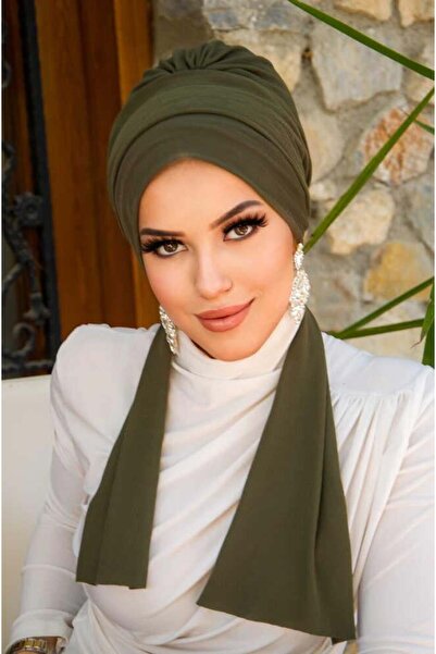 Aişe tesettür Καπέλο με κασκόλ σε χακί χρώμα