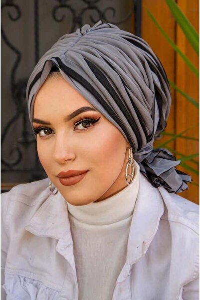 Aişe tesettür Siyah Gri Tokalı Bone