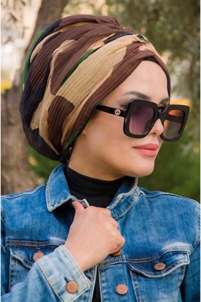 Aişe tesettür OUTLET- Kamuflaj Desen Piliseli Tokalı Bone