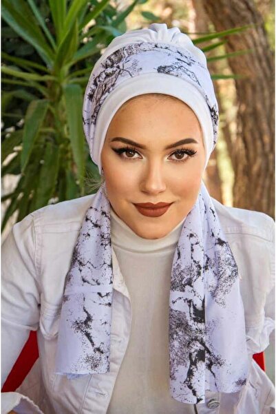 Aişe tesettür Μπατίκ με σχέδιο λευκό μαντήλι καπέλο