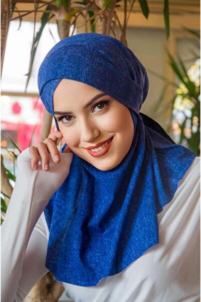 Aişe tesettür Kot Mavi Çapraz Bantlı Spor Bone Şal