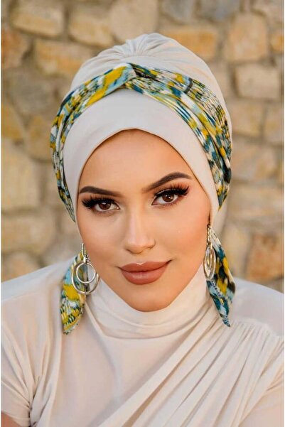Aişe tesettür Zümrüt Hardal Burgu Bantlı Bone