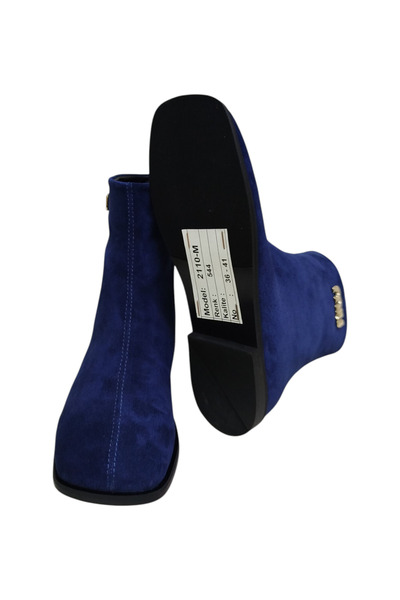 DRY SHOES Hakiki Deri Mavi Kadın Bot Ayakkabı Kare Burun Düz Taban Tokalı Fermuarlı Çizme Günlük DRY-2110