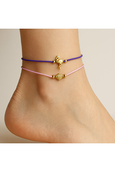 Femenino Kadın İkili İp Halhal Seti – Gold Balık & Flamingo Figürlü Ayarlanab...