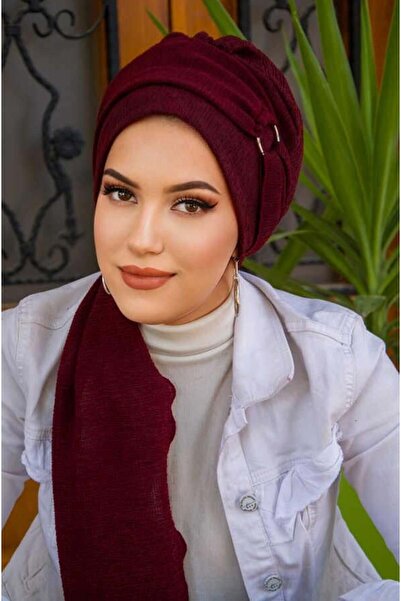 Aişe tesettür بورجوندي مشبك مفصل وشاح بونيه