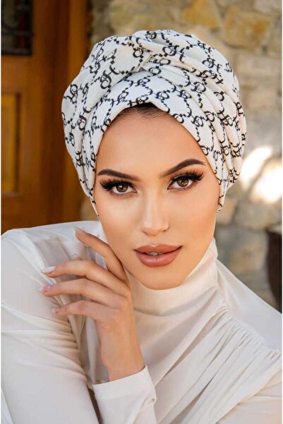 Aişe tesettür Λεπτομερές καπέλο με σχέδιο λευκής γραμμής και στριφτό σχέδιο