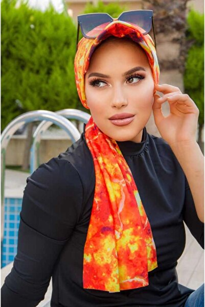 Aişe tesettür Σάλι καπό με τζάμι με πορτοκαλί σχέδιο