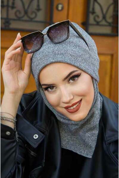 Aişe tesettür Gri Maskeli Bere