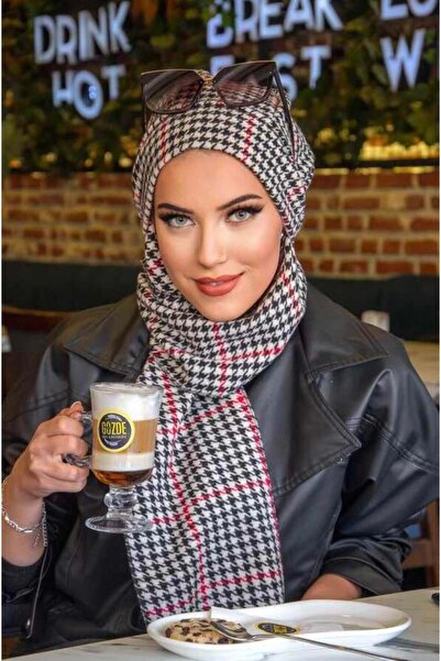 Aişe tesettür Red Houndstooth Scarf Hijab Beanie
