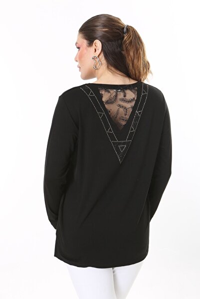 Şans Жіноча блуза великого розміру чорного кольору з каменями та паєтками на ...