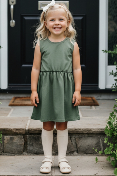 Parla Kids 0009 - Дівчача сукня зеленого кольору з кремовою шпилькою