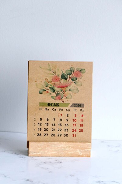 Mapi 2026 Ahşap Ayaklı Çiçek Tasarımlı Kraft Karton Takvim