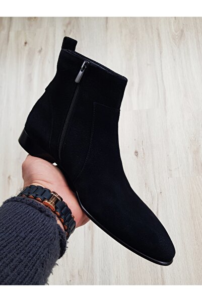 Özel Yapım Siyah Süet Hakiki Deri Erkek Bot
