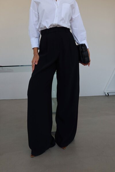 Özge Özgenç Pantaloni palazzo cu picioare largi cu pliuri duble