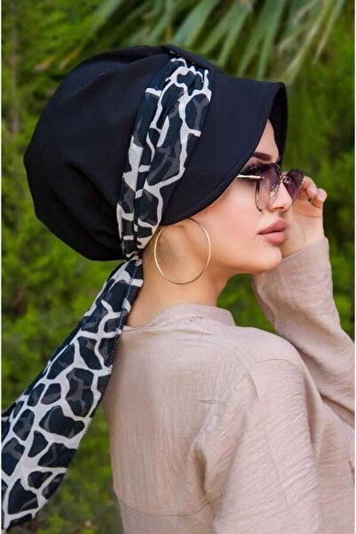 Aişe tesettür Καπό με μαύρο μαρμάρινο καπέλο