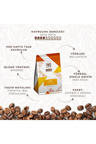 Grizzly Coffee Roasters Peru Bellavista Filter Kahve 250 gr. Çekirdek
