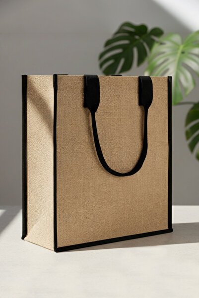 Pamusan Natural حقيبة جوت كبيرة ذات فتحة واسعة 35x40x12 سم