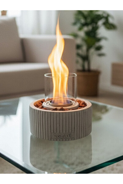 CopArt Alba Biyoetanol Masaüstü Beton Şömine - 1 Lt Yakıt Ve Dekoratif Taş He...