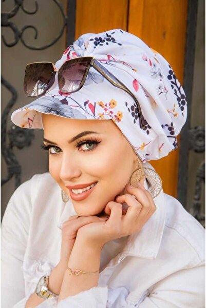 Aişe tesettür Καπέλο με λευκό γκρι σχέδιο λουλουδιών