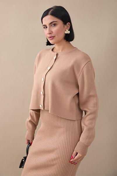 InStyle Ζακέτα με ραβδώσεις διπλό μπεζ πλεκτό σετ