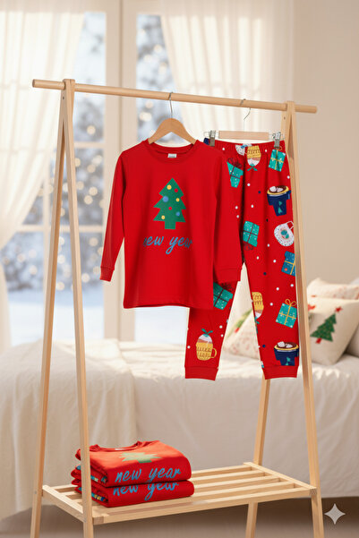 ROSAMİNA Kız Çocuk %100 Pamuklu Yılbaşı Ağaç Desen Pijama Takımı
