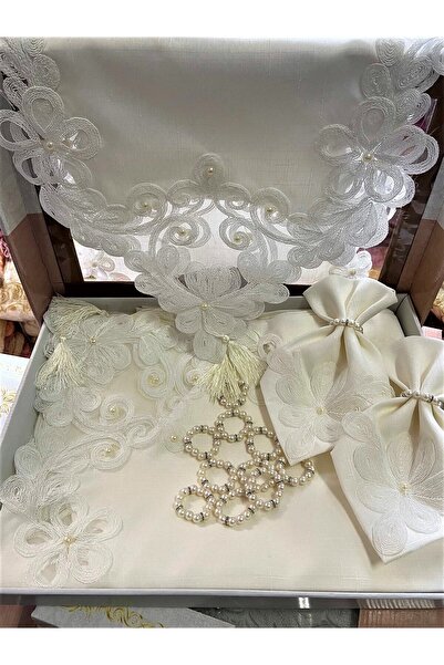 Çt Çeyizci Tekstil طقم سفرة سفرة لـ 12 شخص 26 قطعة دانتيل فرنسي – إكرو