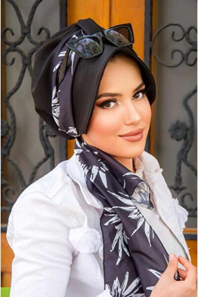 Aişe tesettür Siyah Beyaz Şapkalı Bone
