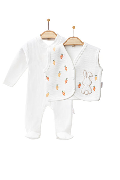 Nayinom Rabbit Embroidered Vest - Overalls with Booties Set - 100% Cotton - 3-6-9-12 Months
