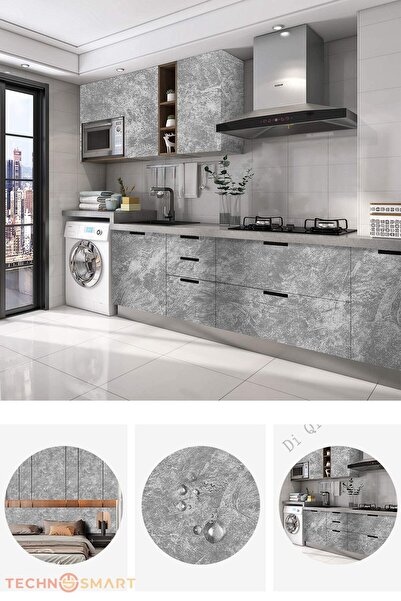 TechnoSmart 60x300cm Gri Kendinden Yapışkanlı Duvar Kağıdı Mutfak Banyo Dolap Kaplama Dekorasyon