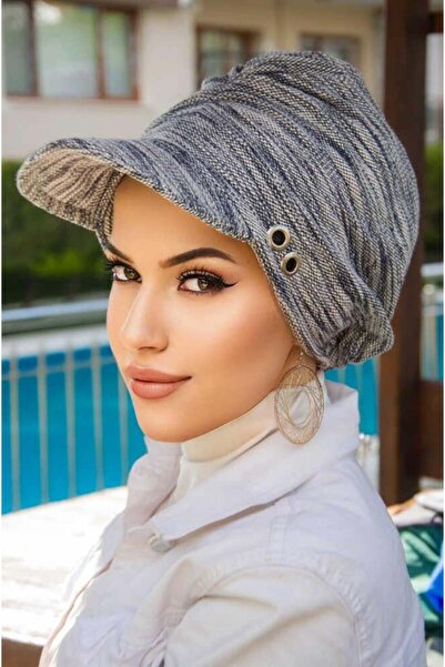 Aişe tesettür Καπέλο μεταλλικό με λεπτομέρειες από τζιν μπλε μελανζέ