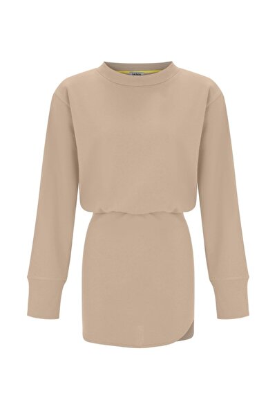 La Sarta Luna Women's - Jewelled Long Sleeve Mini Sweat Dress with Elastic Waist and Slit Detail