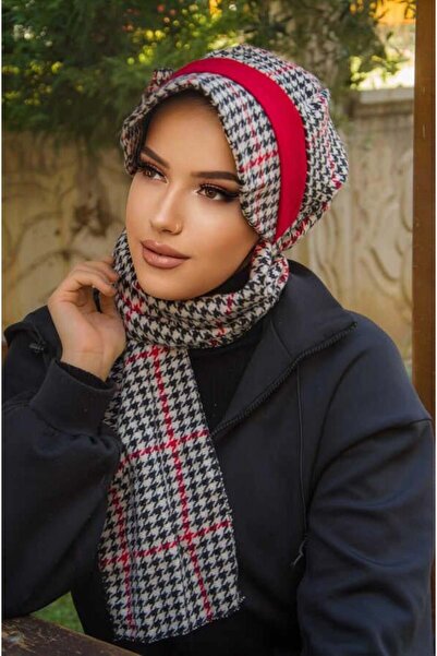 Aişe tesettür Hijab Hat with Houndstooth Bow Accessory
