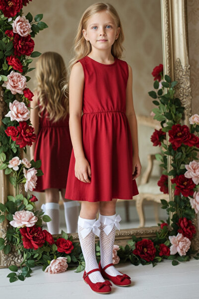 Parla Kids 0022 - Set crvene haljine, mrežastih čarapa i belih čarapa