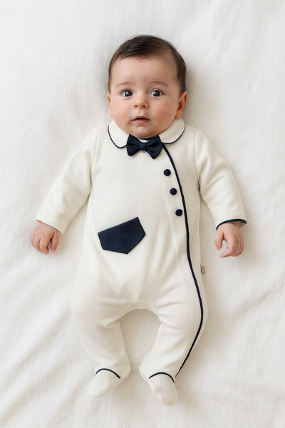 O Baby Smokin Papyonlu Erkek Bebek Tulum & Şapka - Lacivert - 0-3-6 Ay - %100...