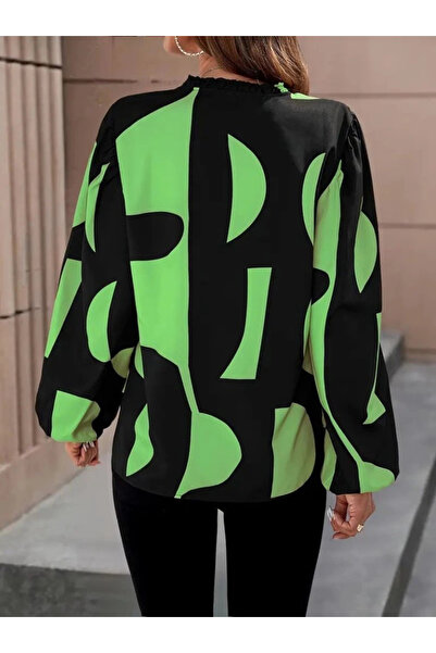 Omarı Γυναικεία μπλούζα με μακρύ μανίκι με σχέδιο μοντάλ με λαιμόκοψη σε σχήμα V