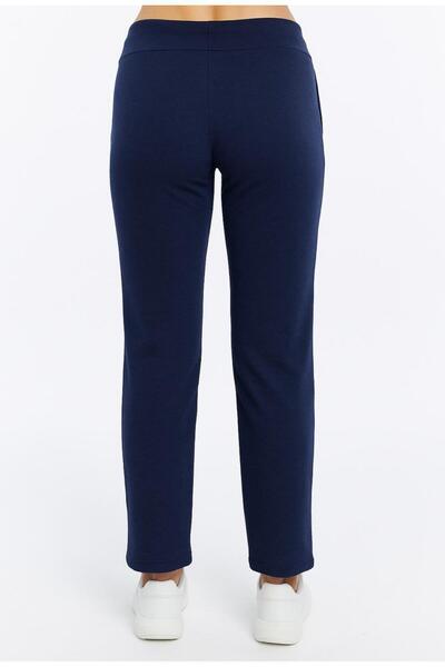 AXXEL Women's Navy Blue Cotton Belted Piped Plus Size Sweatpants-p493