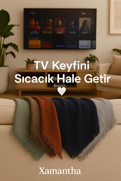 XAMANTHA %100 Pamuk TV Battaniyesi - Müslin Koltuk Şalı – Yumuşacık (90 x 190 cm)