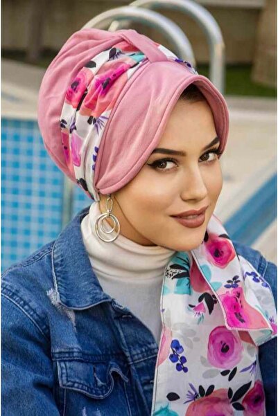 Aişe tesettür Eșarfă cu flori de trandafir uscat Cap Bonnet