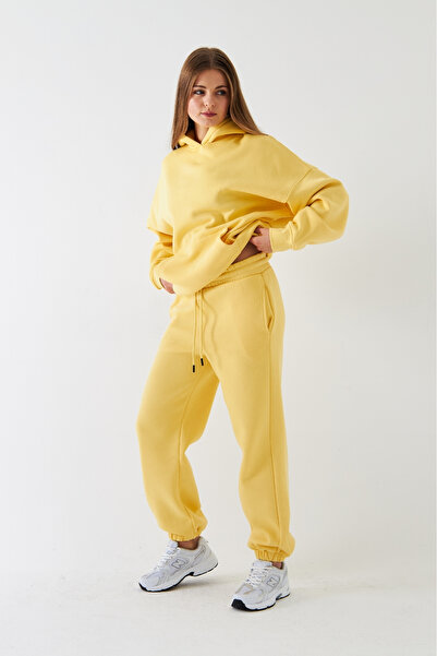 The Champ Clothing Oversize Unisex Sweatshirt Hoodie Yellow – Hooded, 3 Thread Raised Fleece, Kangaroo Pocket, Basic