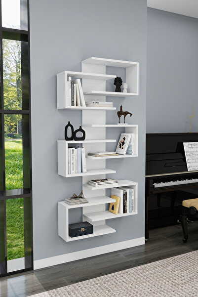 ARNETTİ Lotus 6 Raflı Duvar Kitaplığı – Beyaz Renk, Duvara Monte Raf Sistemi