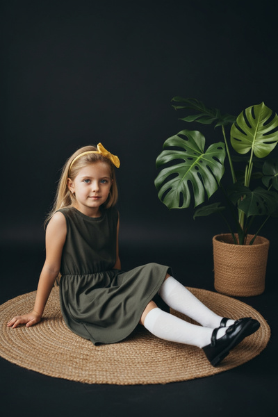 Parla Kids 0027 Модель - Хакі зелена сукня та жовта бандана в комплекті